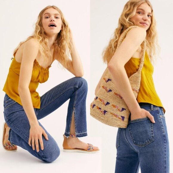 FREE PEOPLE We The Free Emmy High Waist Bootcut Jean Slit Frayed Hem Blue 25 $98 - Picture 2 of 16